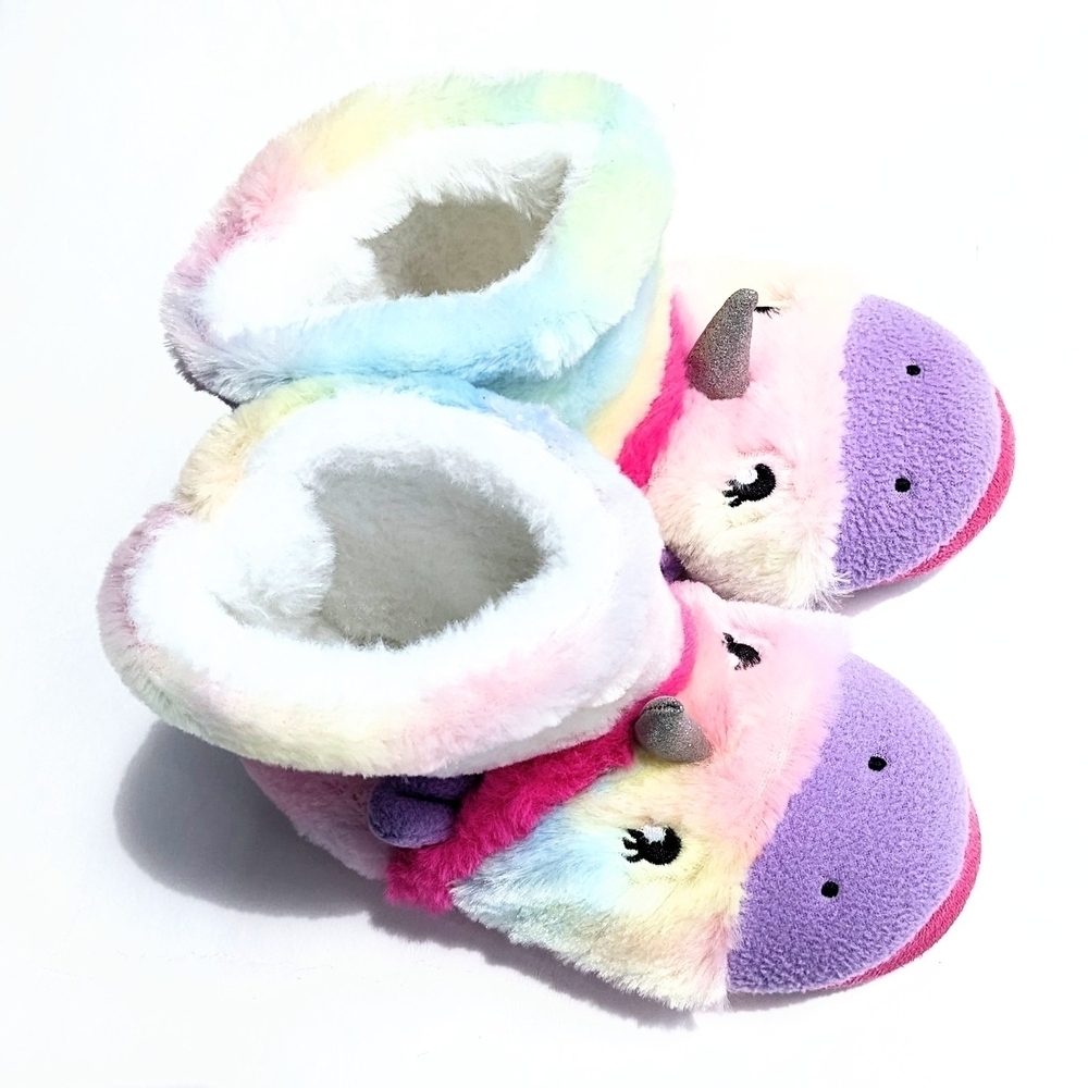 Totes Colorful Unicorn Plush Kids Slippers